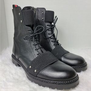 Laura Bellariva Women's Ankle Boots Size 8.6 Black Leather Elastic Lace Zip-Up 